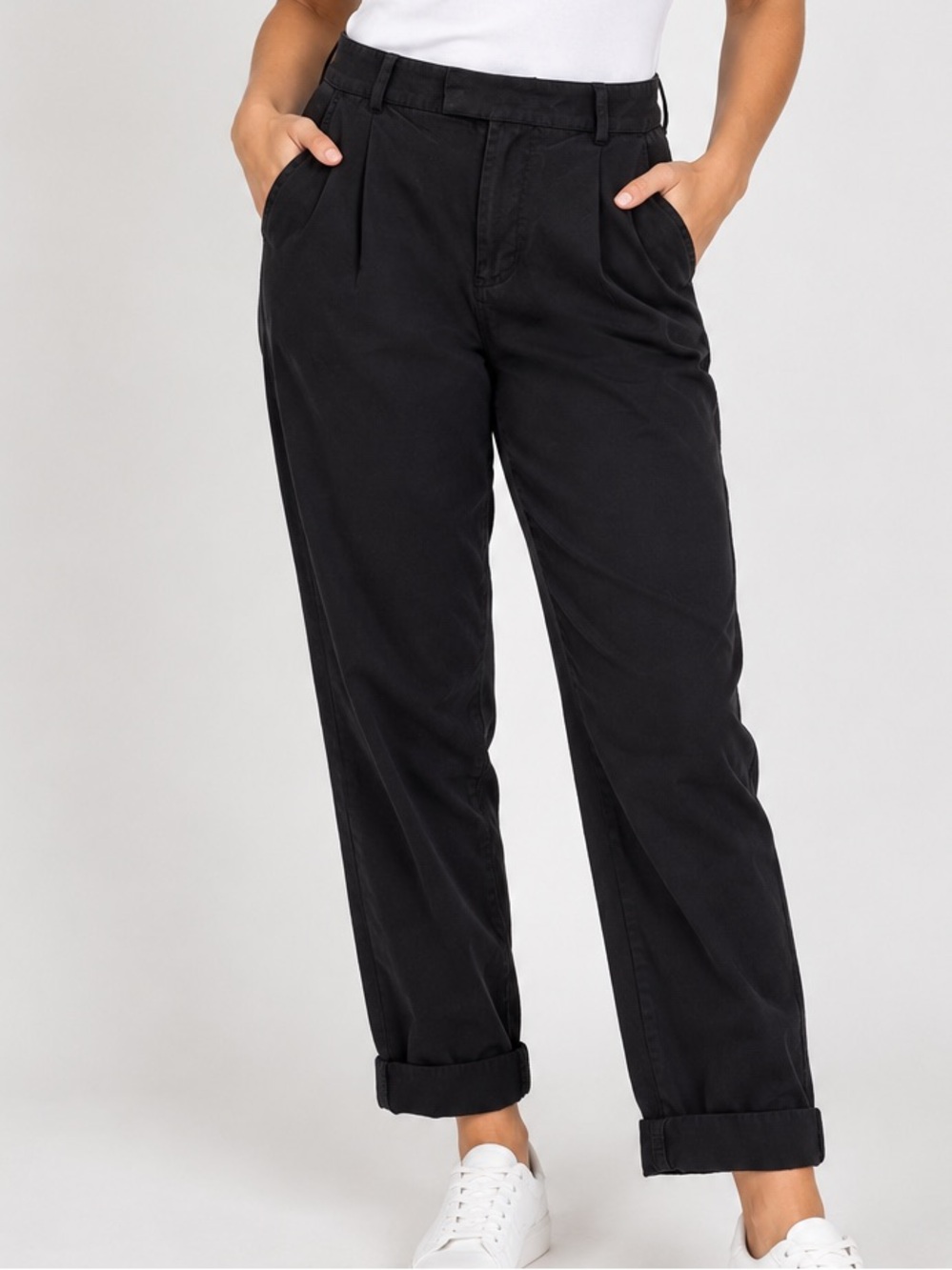 Everlane Womens Pleated Lyocell Black Crop Trouser Pants, Career, Size 6
